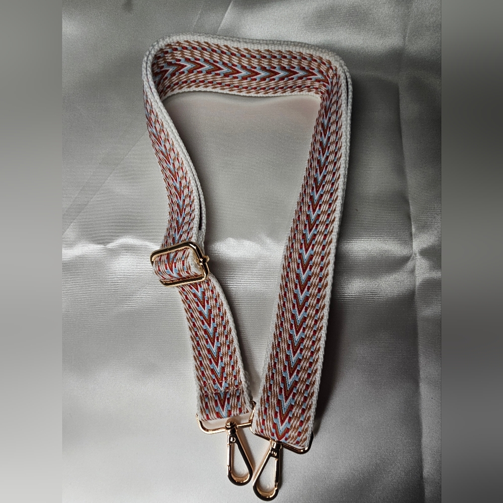 New Woven Multicolor Bag Strap with Gold Hardware